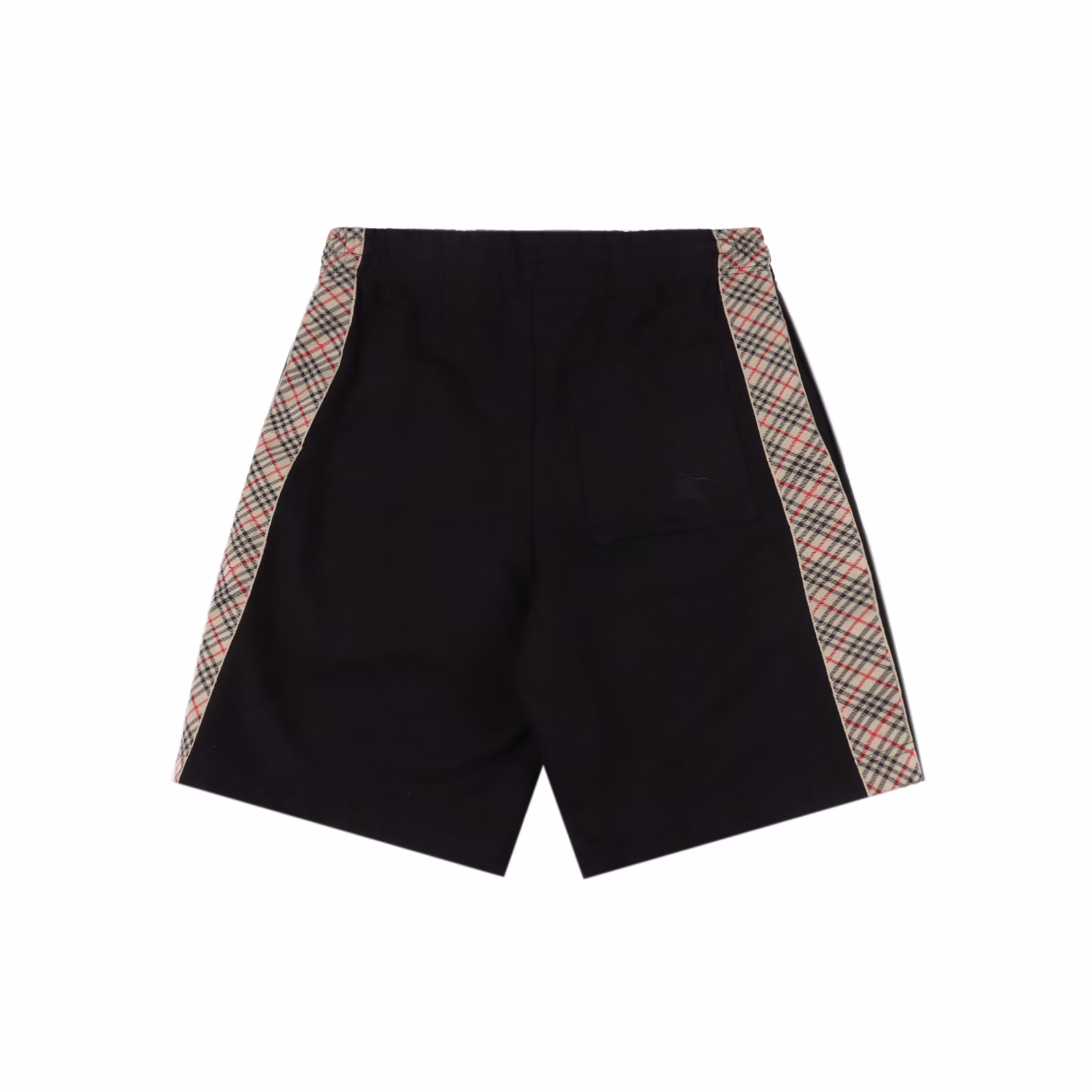 Burberry BBR Knight Side Plaid ShortsSingle-sided fish scale fabric woven with cotton as the base, the front is a smooth knitted surface, and the skin-touch surface is formed into a three-dimensional terry loop through the floating thread knitting technology of the knitting machine, which increases the fluffiness and delicate touch. The terry loop structure absorbs a large amount of water and evaporates quickly, and it is not easy to loosen and deform after multiple washings. The single-color flat embroidery on the back patch pocket body is controlled by the high-precision calculation system of the computer embroidery machine to control the coordinated operation of the machine head, needle bar, and bobbin. The fabric frame moves accurately in the horizontal and vertical directions to form a stitch track, adjust the tension of the upper and lower threads, ensure that the stitches are flat and free of floating threads, and form a fine pattern with an error of ±0.1mm. The fabric is evenly humidified by steam, squeezed with a heated roller and an elastic rubber blanket to force the fibers to shrink, and finally fixed by cooling with cold air. After treatment, the shrinkage rate is controlled within 3%, and the drawstring head is customized one to one