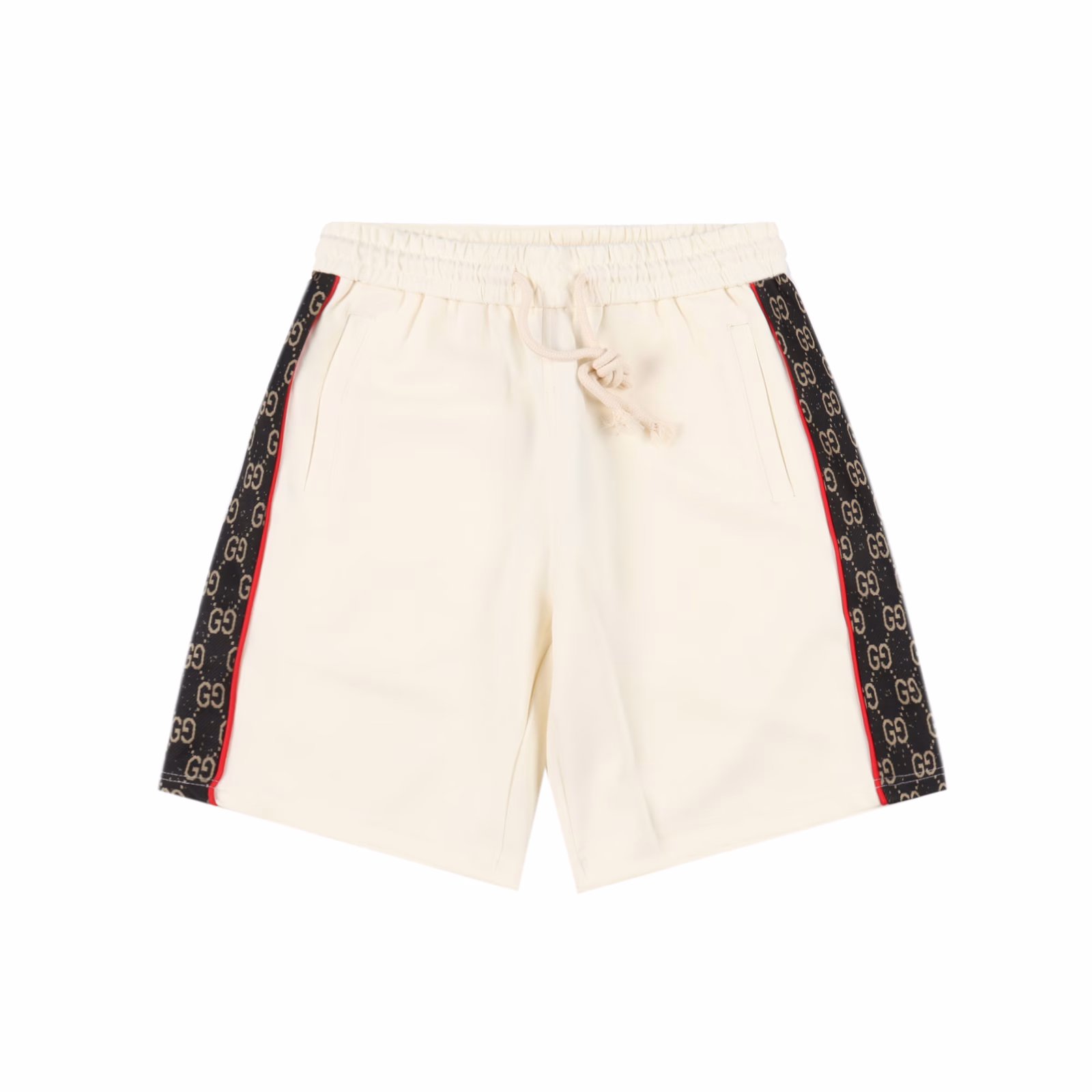 Gucci 25ss side double G webbing patchwork shorts2025SS new plain knitted cotton shorts, black terry custom knitted fabric,Adopting wafer cloth weaving method, ultra-high-end knitting technology, compact and three-dimensional version, customized trouser rope hardware with strong texture,Smooth, comfortable and breathable upper body, customized double G black and red jacquard fabric on the side embellished with orange striped embroidered logo!Straight-cut version, simple style without losing grade, three complete labels, high breathability and comfort, impeccable details,Brand element design concept, reflecting high quality. Delicate and soft touch!Presenting casual cutting, the upper body version is superb! The same style for men and women, everyone must buy, fashionable and casual wear