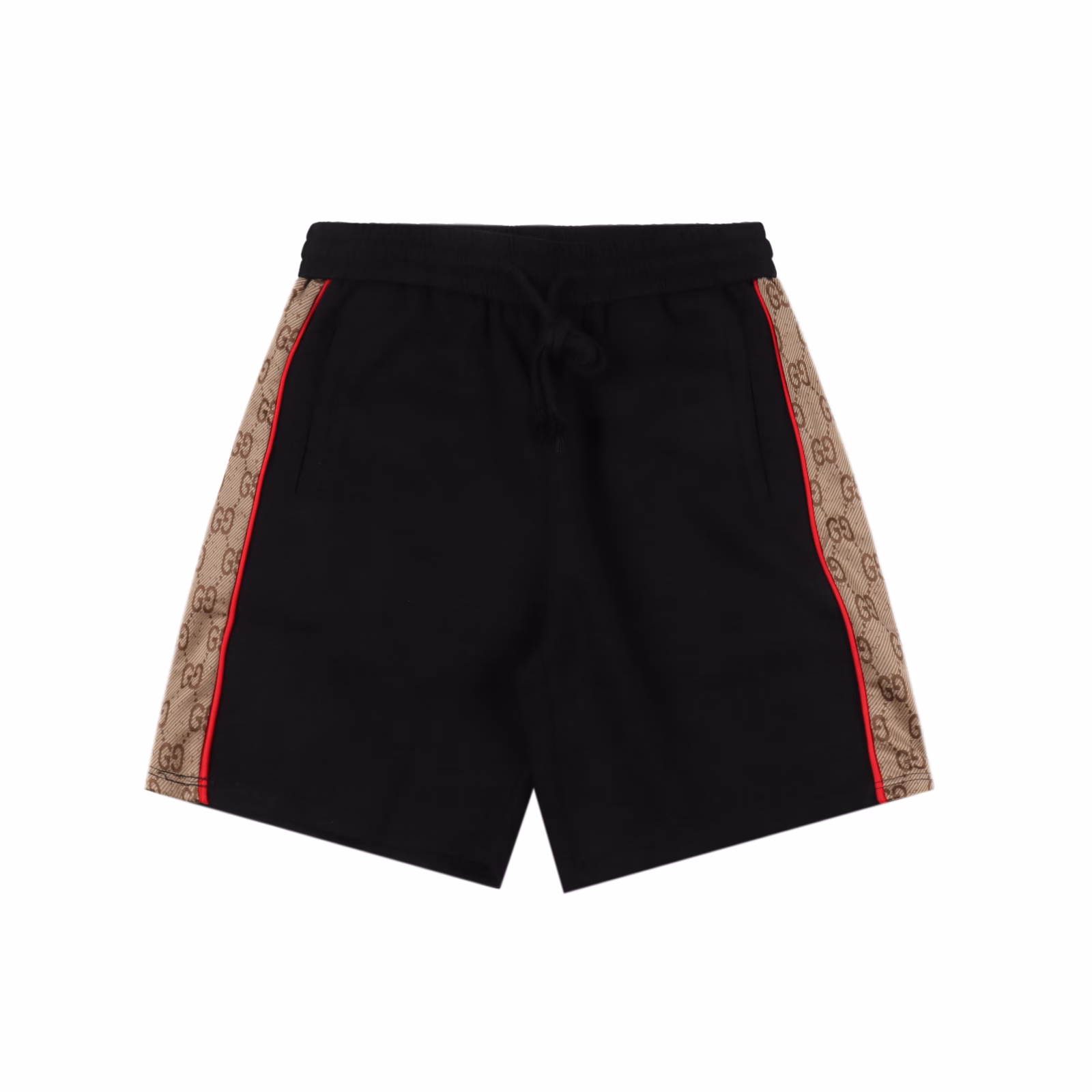 Gucci 25ss side double G webbing patchwork shorts2025SS new plain knitted cotton shorts, black terry custom knitted fabric,Adopting wafer cloth weaving method, ultra-high-end knitting technology, compact and three-dimensional version, customized trouser rope hardware with strong texture,Smooth, comfortable and breathable upper body, customized double G black and red jacquard fabric on the side embellished with orange striped embroidered logo!Straight-cut version, simple style without losing grade, three complete labels, high breathability and comfort, impeccable details,Brand element design concept, reflecting high quality. Delicate and soft touch!Presenting casual cutting, the upper body version is superb! The same style for men and women, everyone must buy, fashionable and casual wear