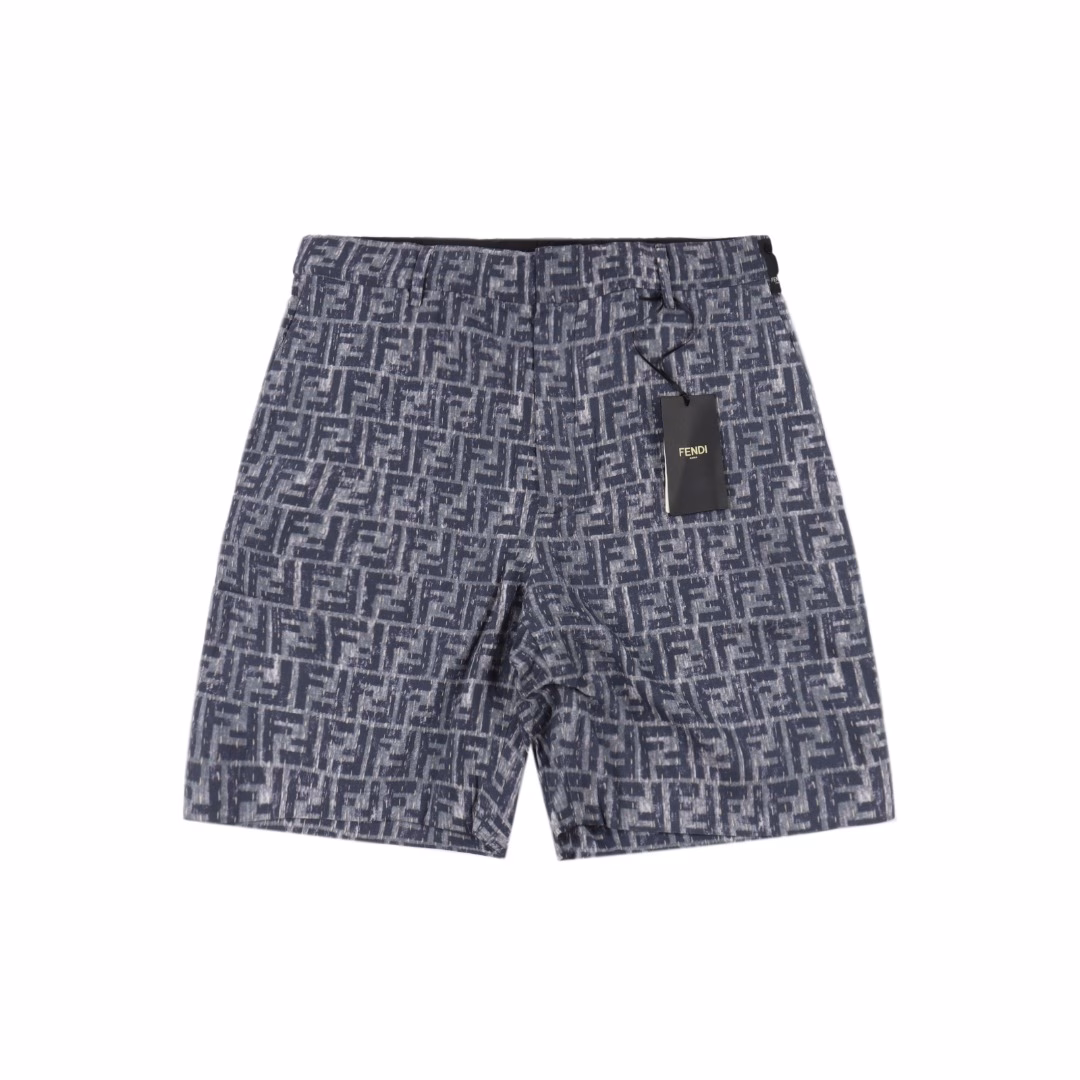 Fendi FD Grey FF ShortsOriginal product, linen blended bamboo 150g fabric, direct printing, alignment cutting, custom 1:1 buttons, custom 1:1 woven blue, custom 1:1 trademark, loose fit
