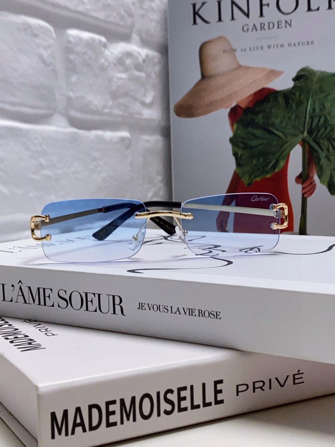 Cartier European and American frameless square sunglasses for men 2025 new style handsome narrow frame sunglasses for men European and American retro American style