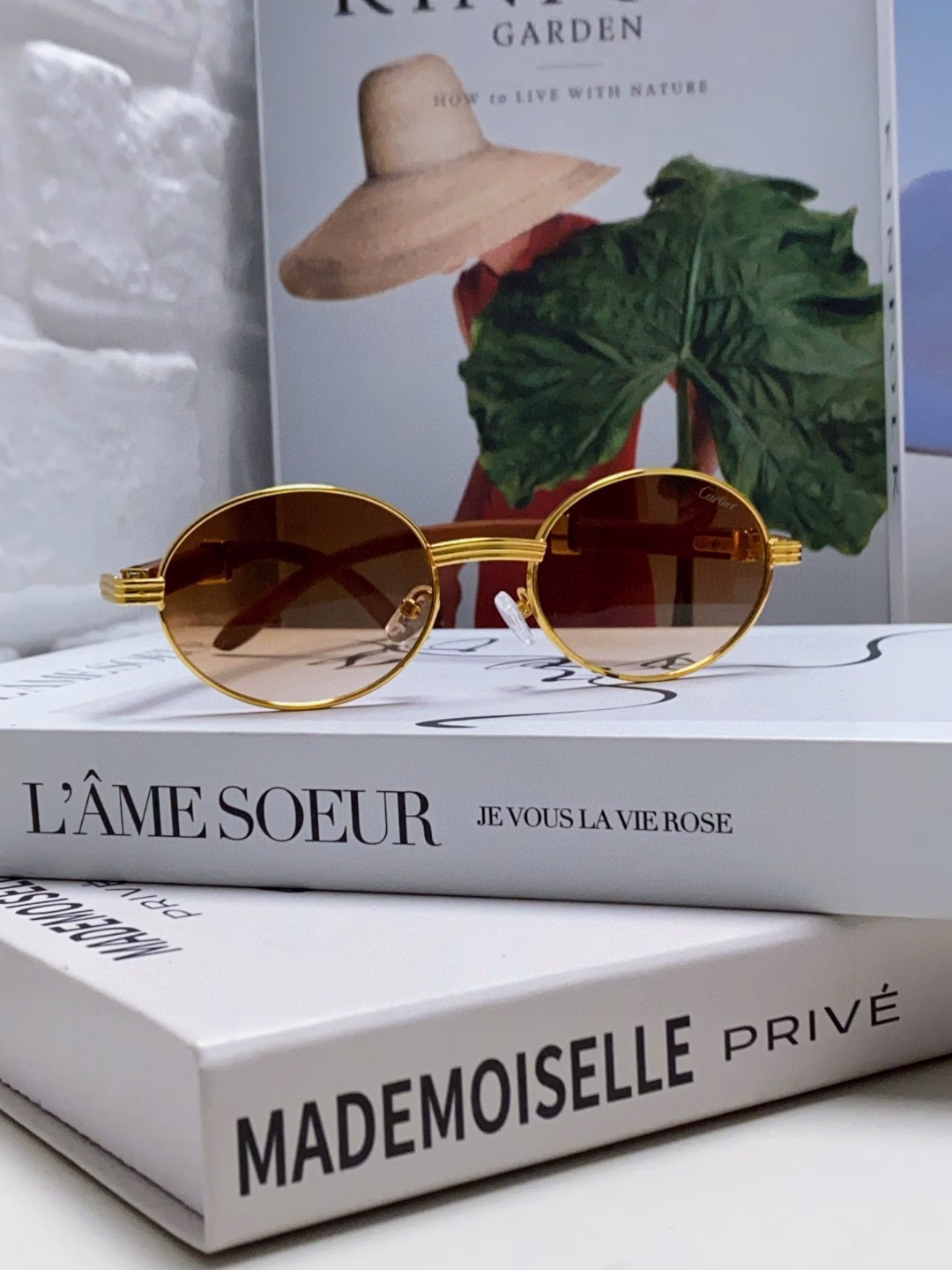 Cartier 2025 new retro imitation wood grain sunglasses round frame sunglasses trendy fashion anti-UV sunglasses CT0464S unisex
