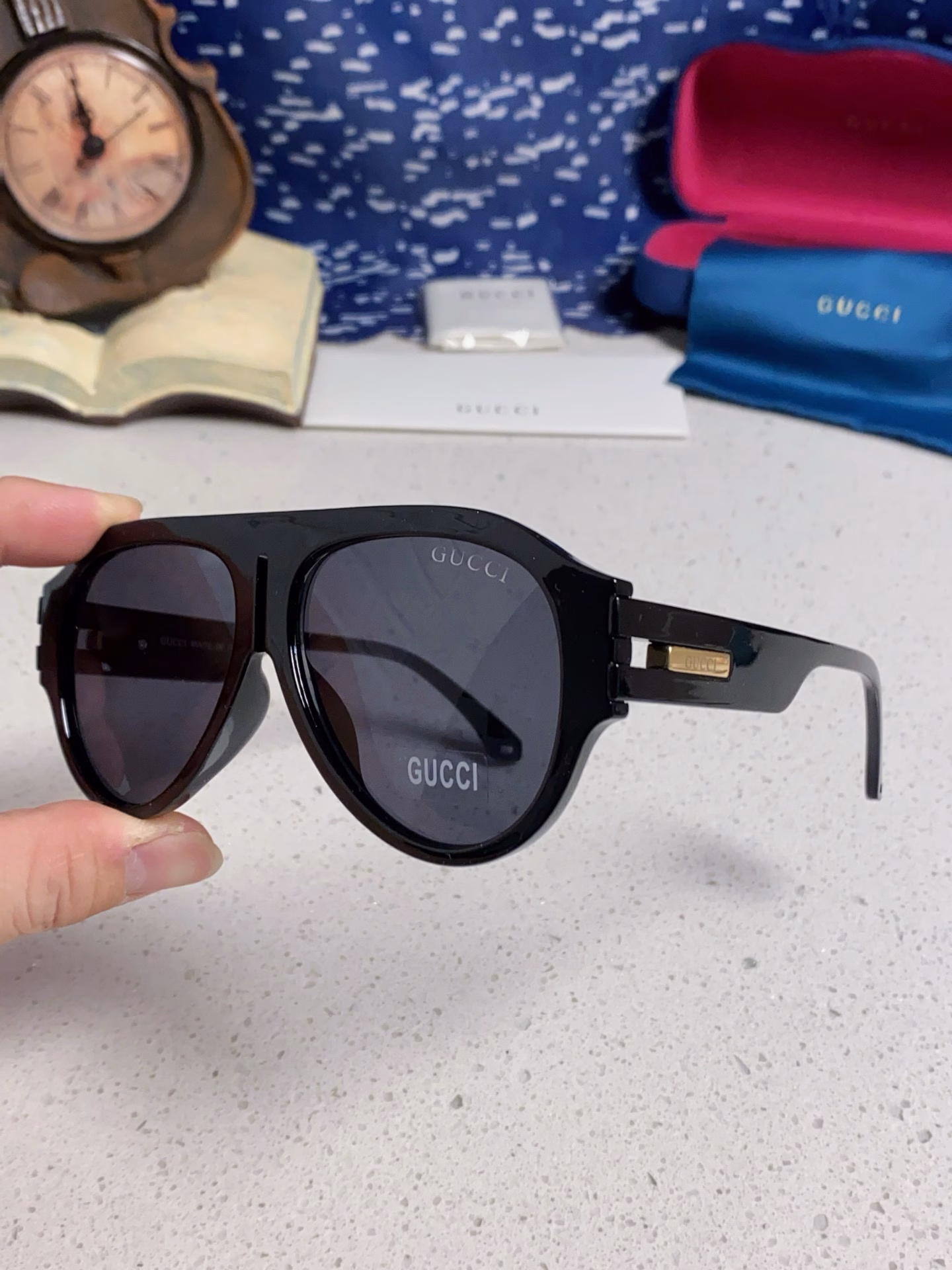 Gucci 2025 European and American high-end men's and women's pilot sunglasses European celebrity same myopia frame toad sunglasses