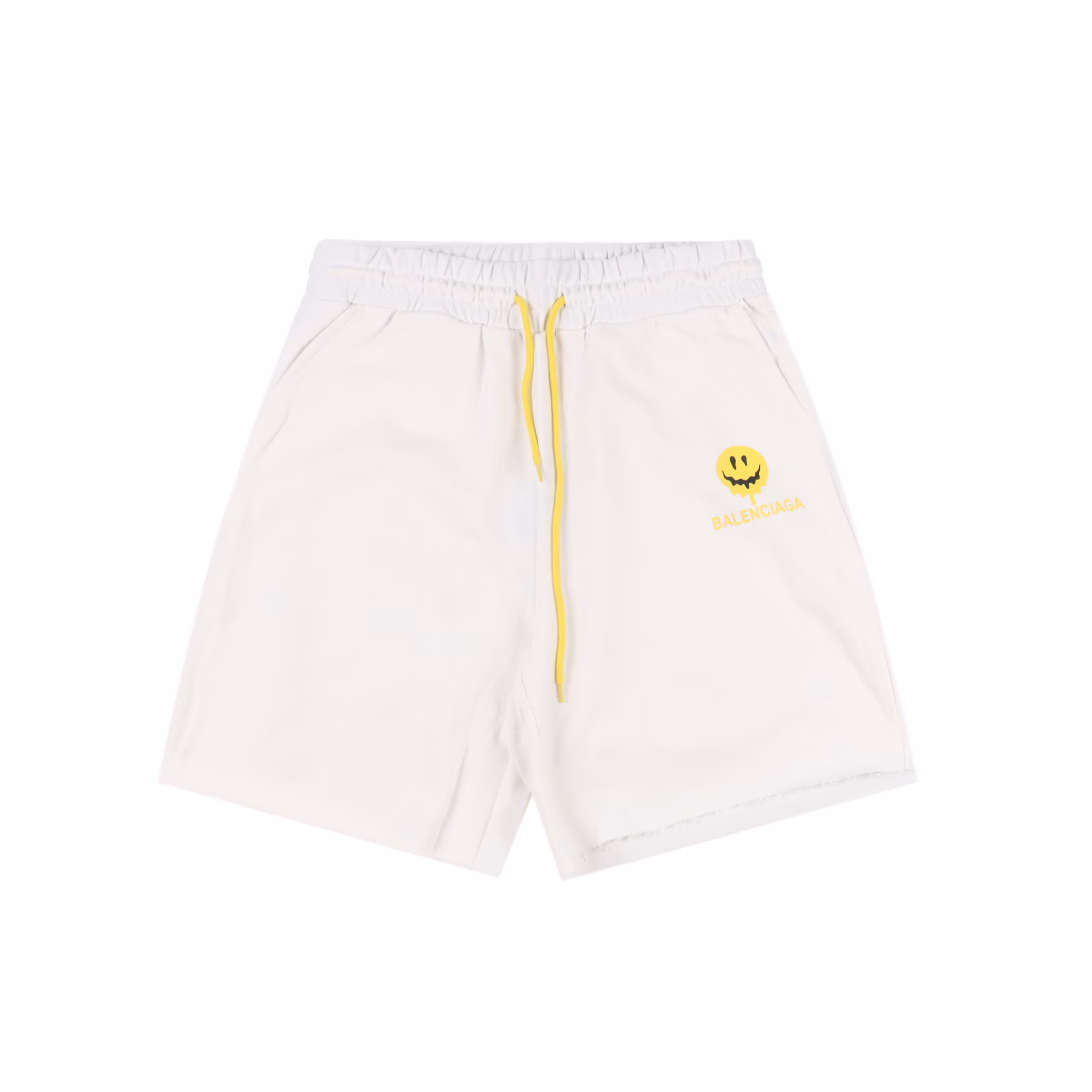 Balenciaga BLCG smiley face letter print shortsFabric: Customized 360g cotton cover silk anti-pilling fabric, washed and softened for a soft and comfortable feel.