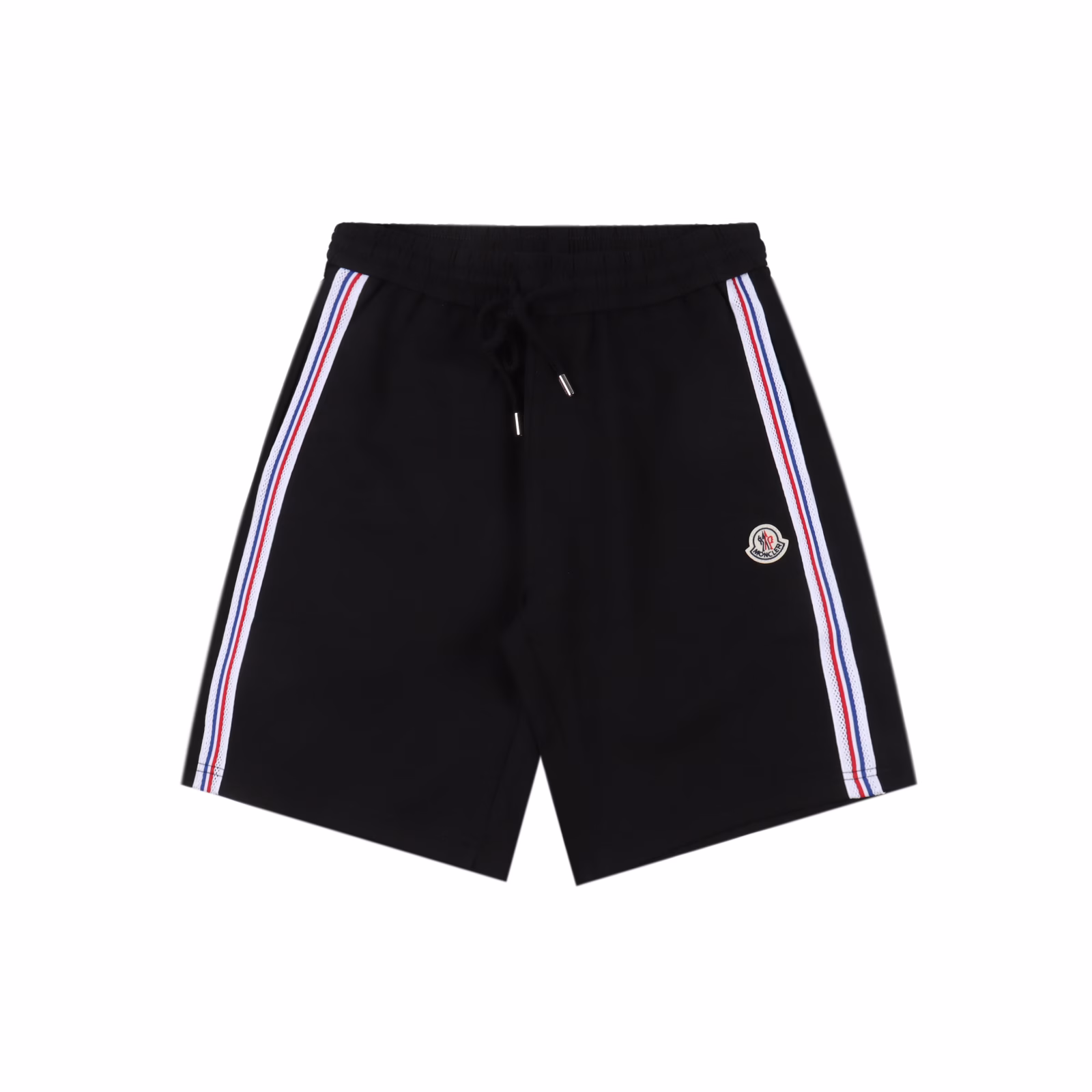 Moncler 25ss logo embroidered red, blue and white striped ribbon patchwork shortsUsing heavy breathable layer fabric, custom weaving and dyeing, high-weight blended technology fabric, elastic waist drawstring,The side is made of red, white and blue ribbon patchwork technology, and the three-dimensional embroidery of contrasting letters on the side of the pants is a finishing touch. The back flap pocket adds a finishing touch. The loose cut is fashionable and versatile, and the custom trouser rope hardware has a first-class texture.Adjustable rope belt, no exaggerated design pattern, using unique cutting,High street style drop crotch design, it looks trendy and cool, and can be worn by men and women regardless of body shape.