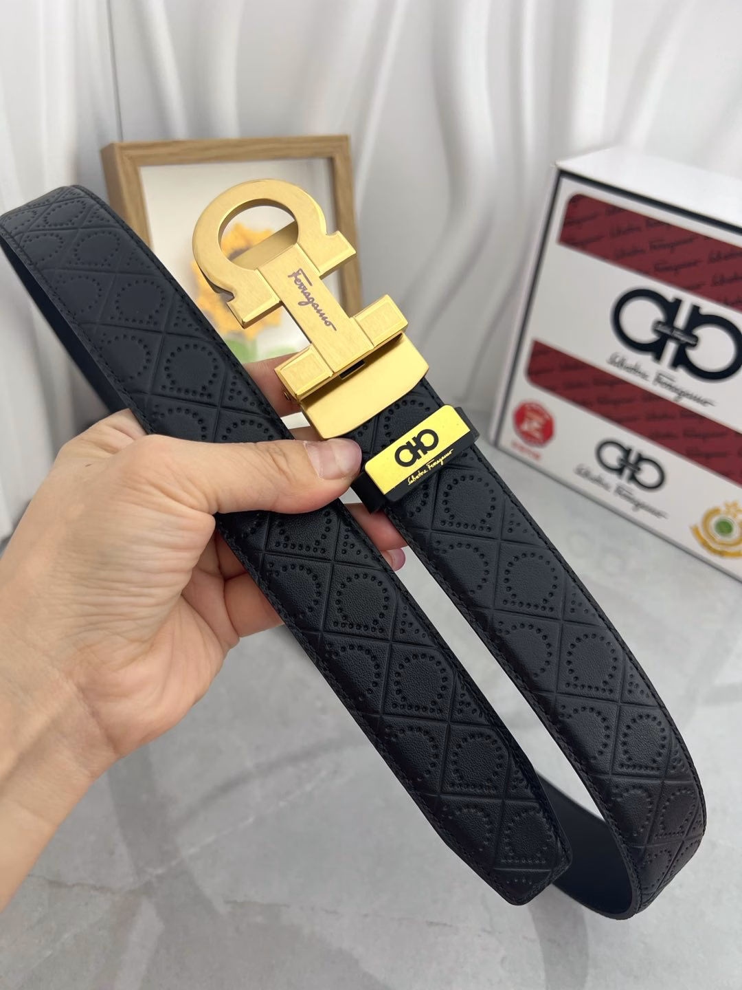 Ferragamo 💕 Automatic belt P160Material: Original cowhide belt 100% first-layer cowhide belt✨Guaranteed genuine leather, 24K pure steel buckle, original quality from the counter, fine workmanship, fashionable brand, first choice for gifting or personal use