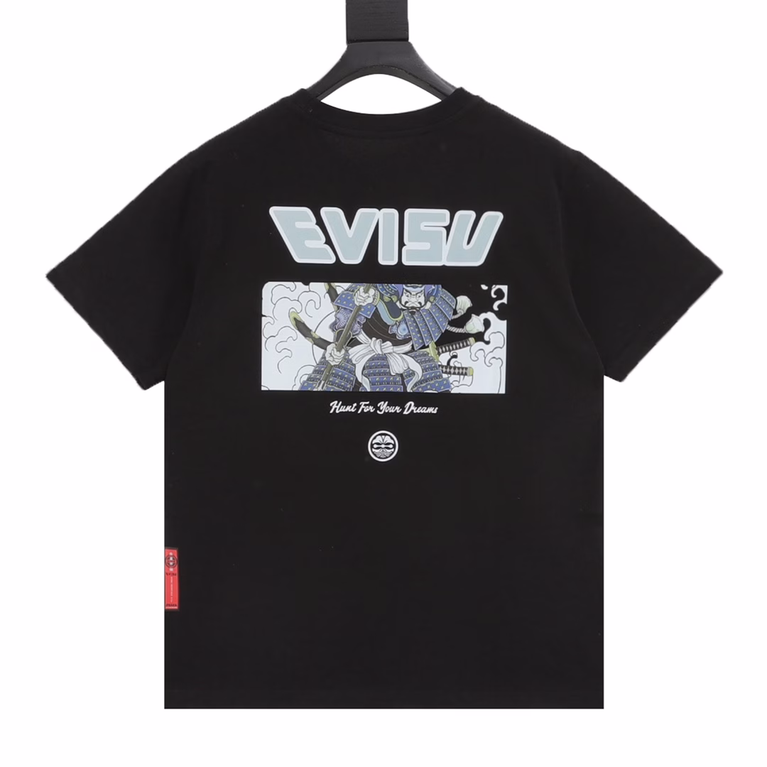 EVISU Orange EVISU True God of Fortune Men's Seagull Warrior Pattern Printed short-sleeved T-shirt