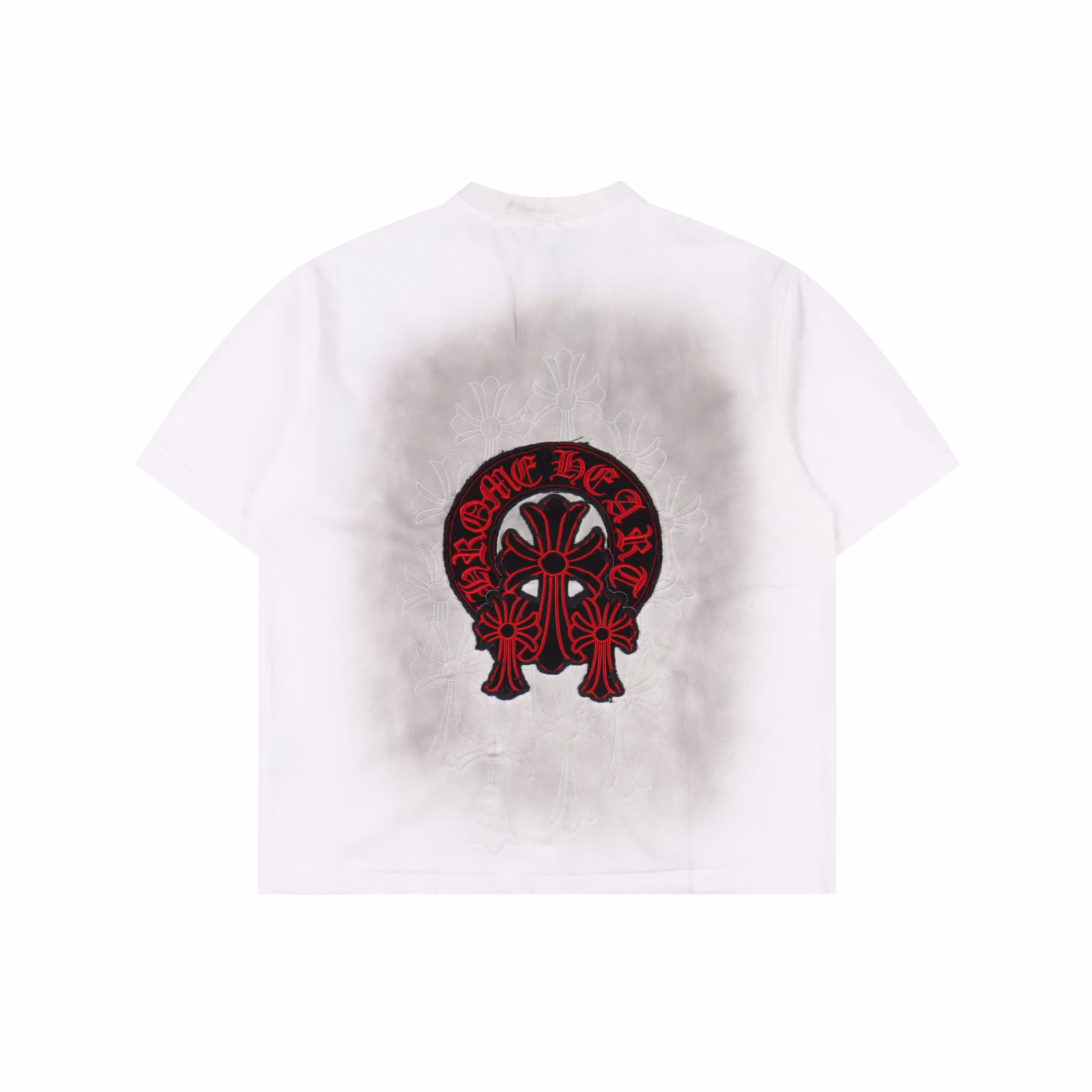 ChromeHearts 25ss Red Label Cross applied-embroidered washed perforated short-sleeved T-shirtThe private custom-made collection for the runway show features a full set of aged laser embossed custom-made 300g double-gauze fabricThe American-style acid-washed aged original fabric is laser-burned and embroidered with applioned fabric on the back. The letter embroidery makes it very comfortable to wearIt is low-key yet luxurious, looking very classy when worn. After heavy washing, the clothes are very soft and not picky about the wearerThe upper body is absolutely stylish and extremely luxurious. The original mold has passed the appraisal and the label is received100% silk washed water label original version tag with hanging rope sleeve hole alignment techniqueThe OS's loose and off-the-shoulder design makes it easy for any body type to wear