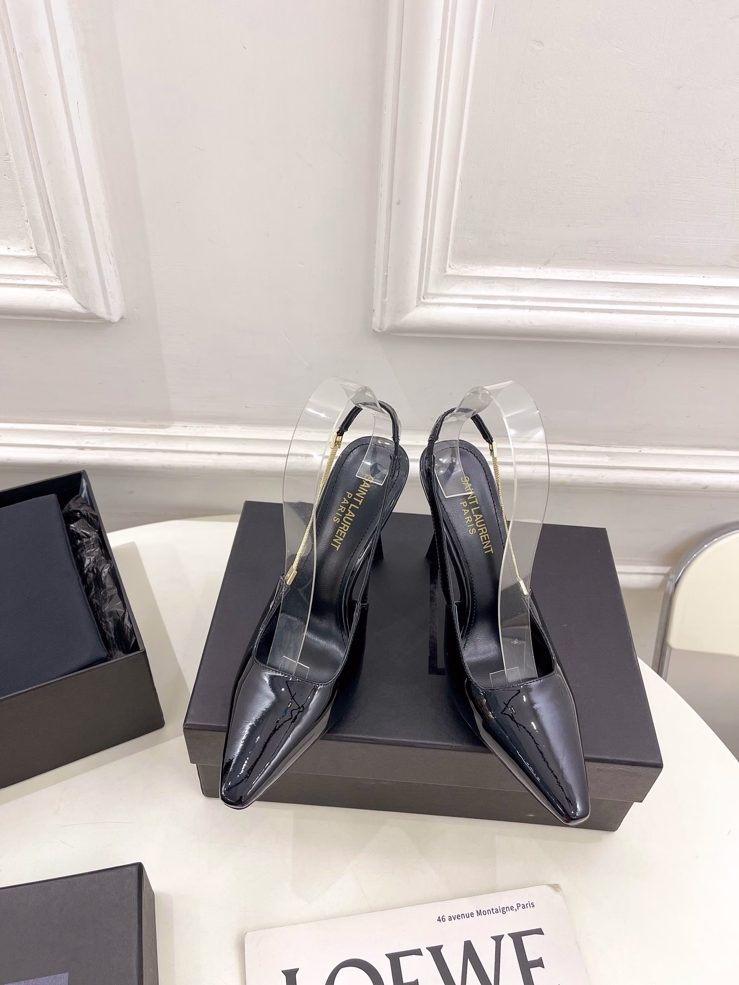 SAIN*LAURENT Spring/Summer 2024 new chain open-heel high-heeled sandals ☑️Top edition ‼ ️YSL 's super BEAUTIFUL one of the hate heaven high series is launched with a new interpretation! Full of a sense of luxury! The fashion level is off the charts! You can freely match any dress or skirt