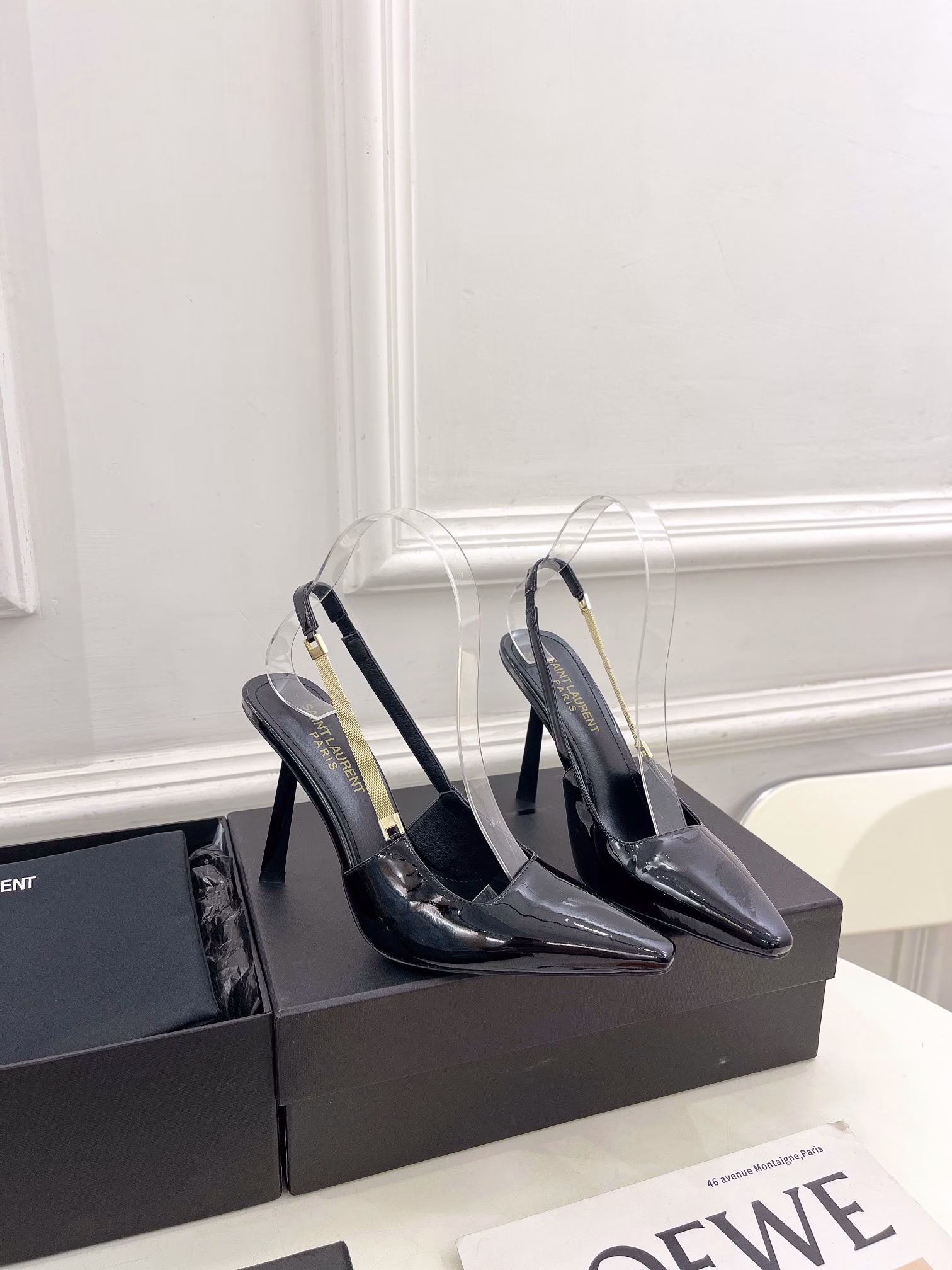 SAIN*LAURENT Spring/Summer 2024 new chain open-heel high-heeled sandals ☑️Top edition ‼ ️YSL 's super BEAUTIFUL one of the hate heaven high series is launched with a new interpretation! Full of a sense of luxury! The fashion level is off the charts! You can freely match any dress or skirt