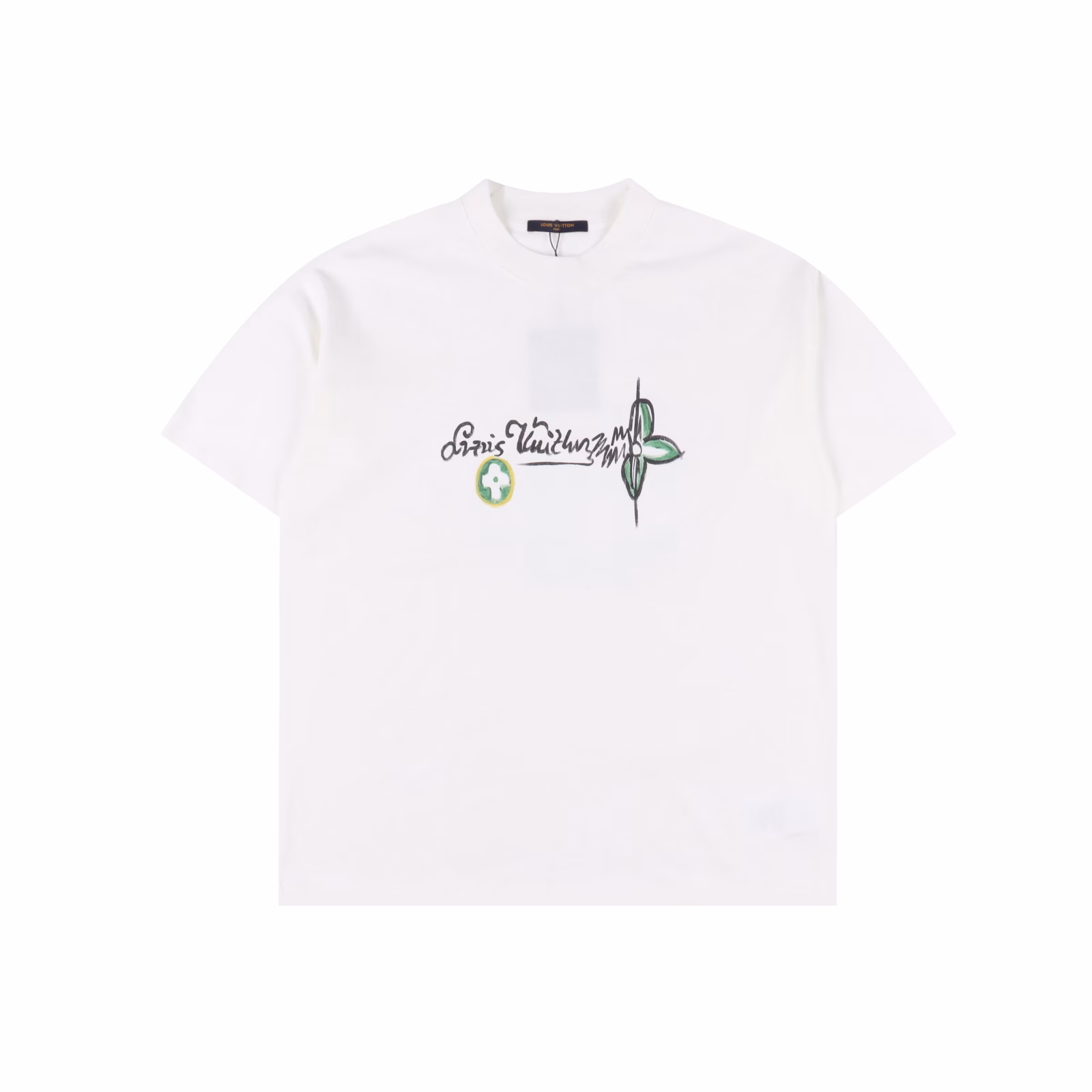 Louis Vuitton LV25ss pumpkin short-sleeved T-shirt on the backThis T-shirt features a classic straight silhouette crafted from soft cotton knitting, and incorporates neon visual effects into the handwritten logo on the front, ingeniously paying homage to the eye-catching style of the Spring/Summer 2025 runway.Double-sided plain weave fabric is made of cotton on both sides, and it is possible to achieve consistent texture on both sides through double-layer weaving. The double-layer structure may enhance the thickness and stiffness of the fabric. Pure cotton is naturally breathable and moisture-absorbent, making it suitable for sensitive skin