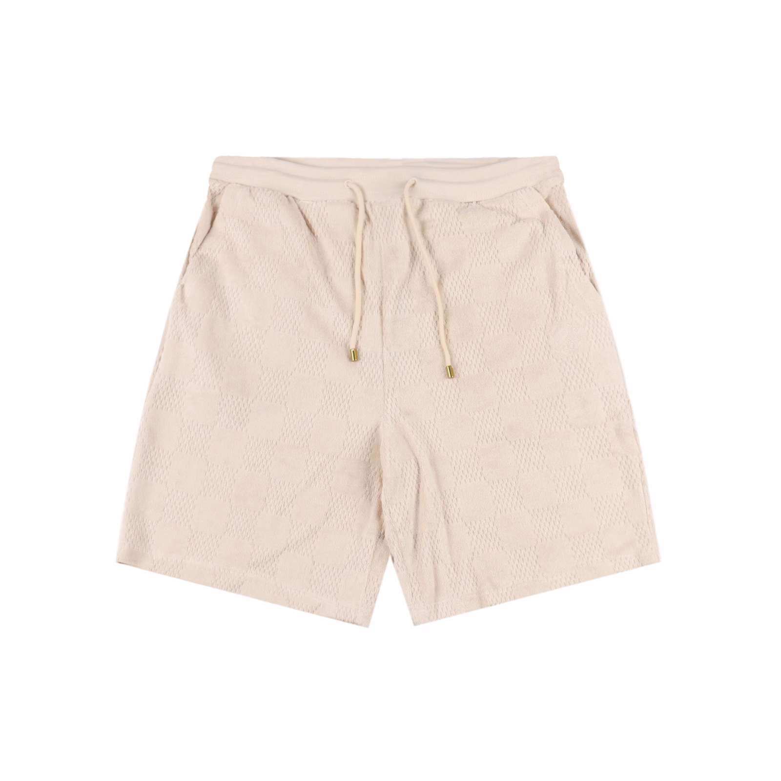 LOUIS VUITTON LV checkered drawstring looped fabric shortsGenuine purchase, custom-made LV checkered all-cotton towel jacquard fabric, imported embroidery, custom-made fabric, positioning cutting bed, custom-made accessories, loose fit