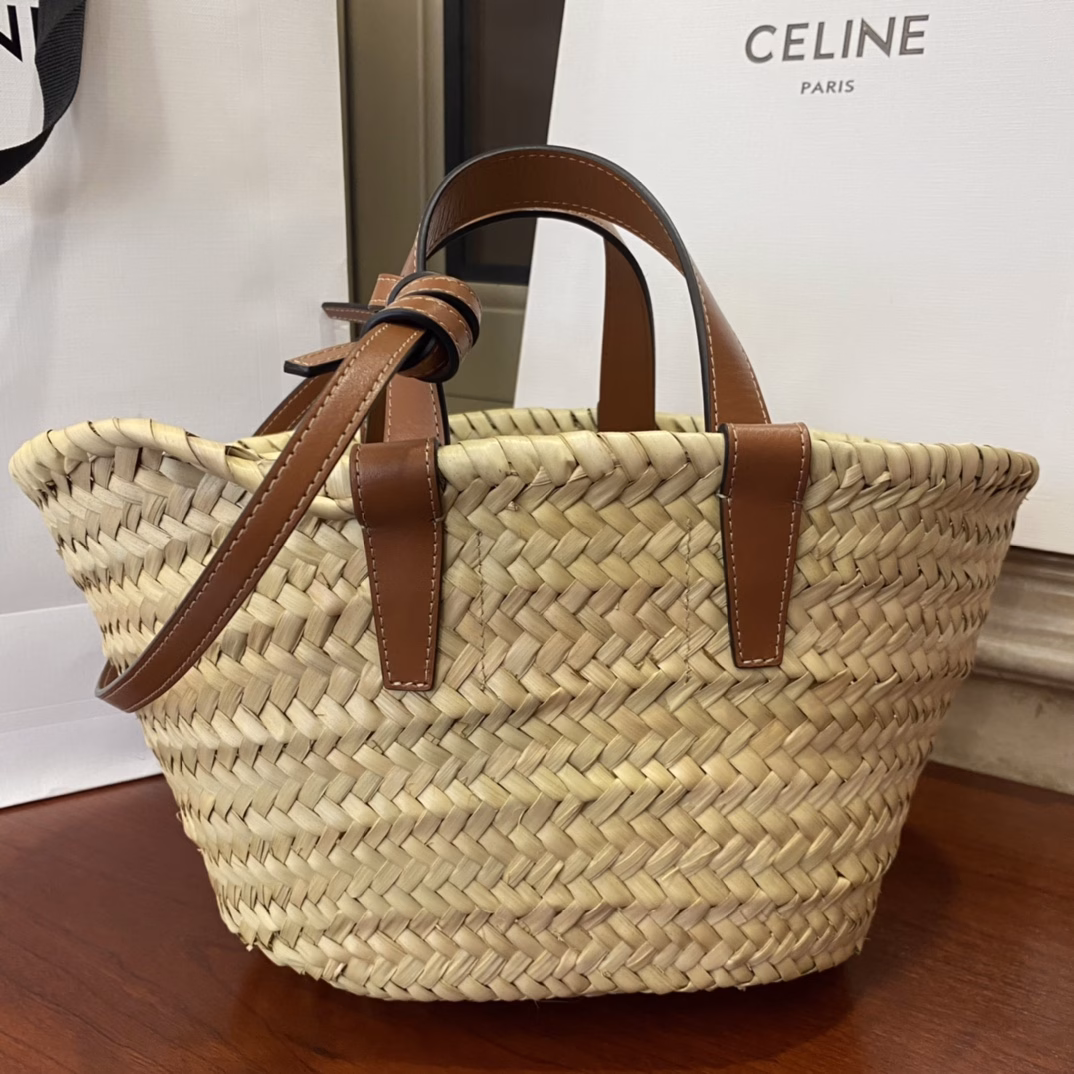 TEEN TRIOMPHE CLASSIC palm leaf cowhide basket bag made of straw for spring and summerANISPalm leaves, with cowhide edgesCowhide shoulder or hand