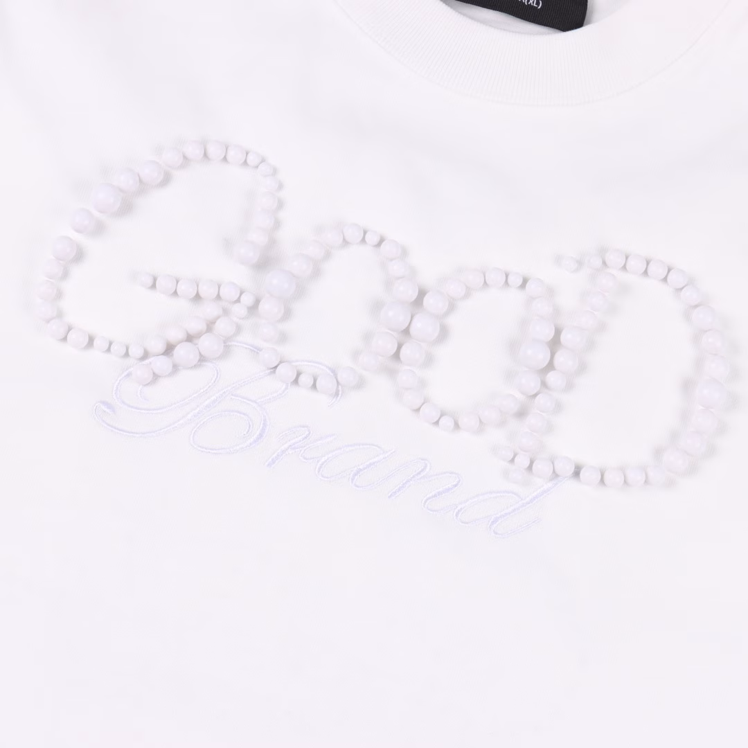 GOODBRAND solid-color pearl LOGO short-sleeved T-shirt350-gram fabric for both men and women