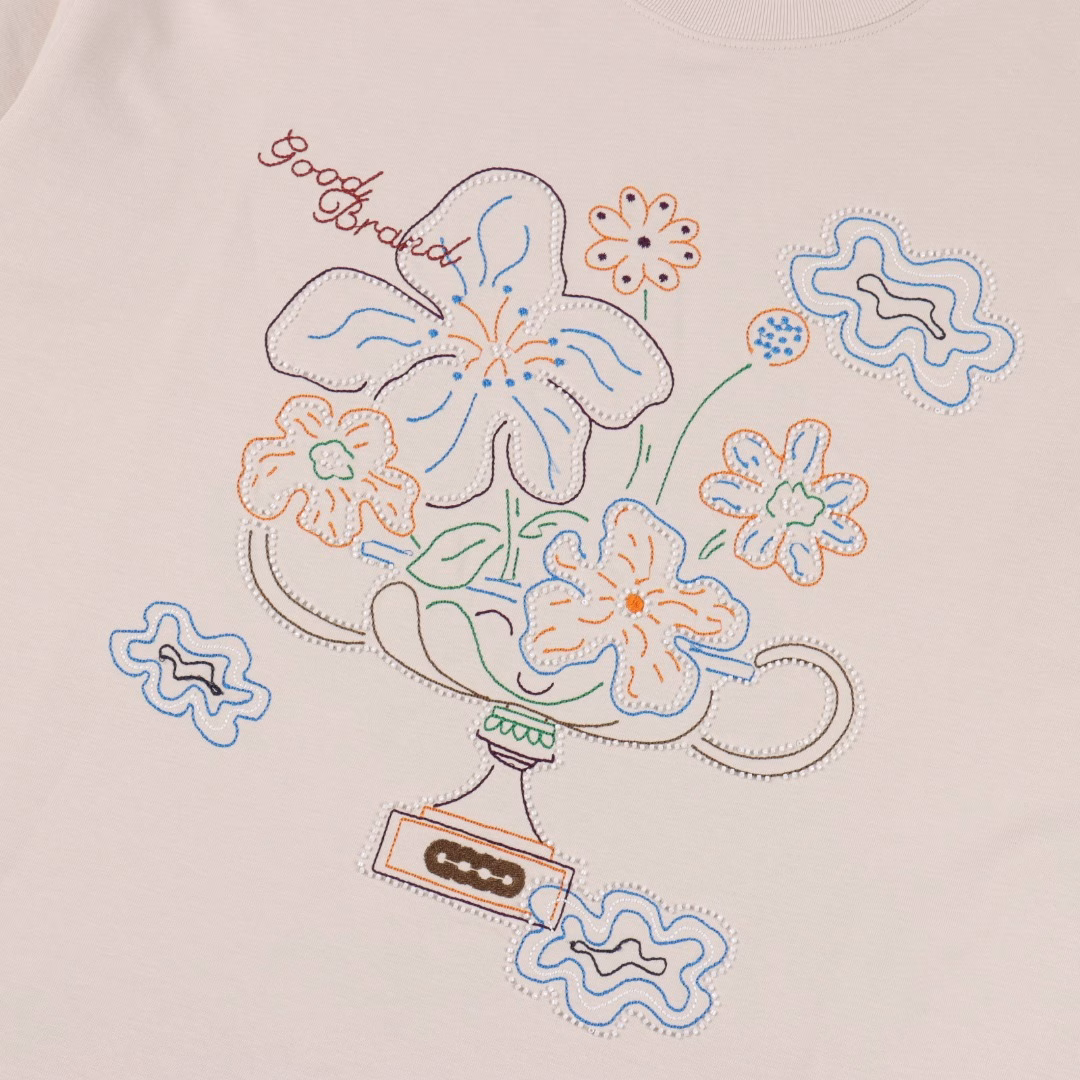 GOODBRAND Blooming Flower Hand-painted Peace Flower Casual short-sleeved T-shirt350-gram fabric for both men and women