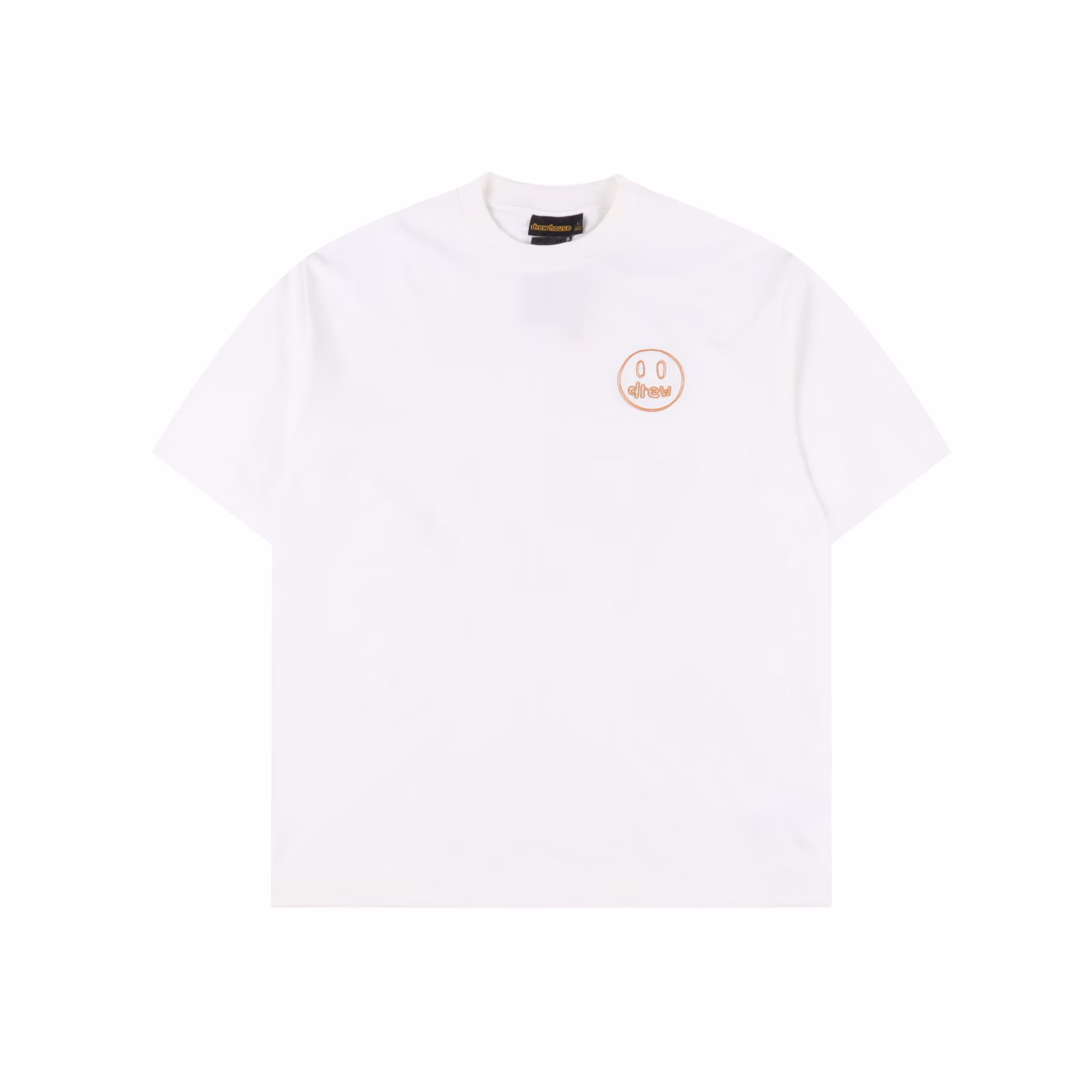 Loose short-sleeved T-shirts for both men and women with the smiley face embroidered letter Logo of Drew HouseThe embroidery technique of smiling face letters on the chestThe fabric is made of 32-count high-weight 280-gram double-yarn combed cotton fabric
