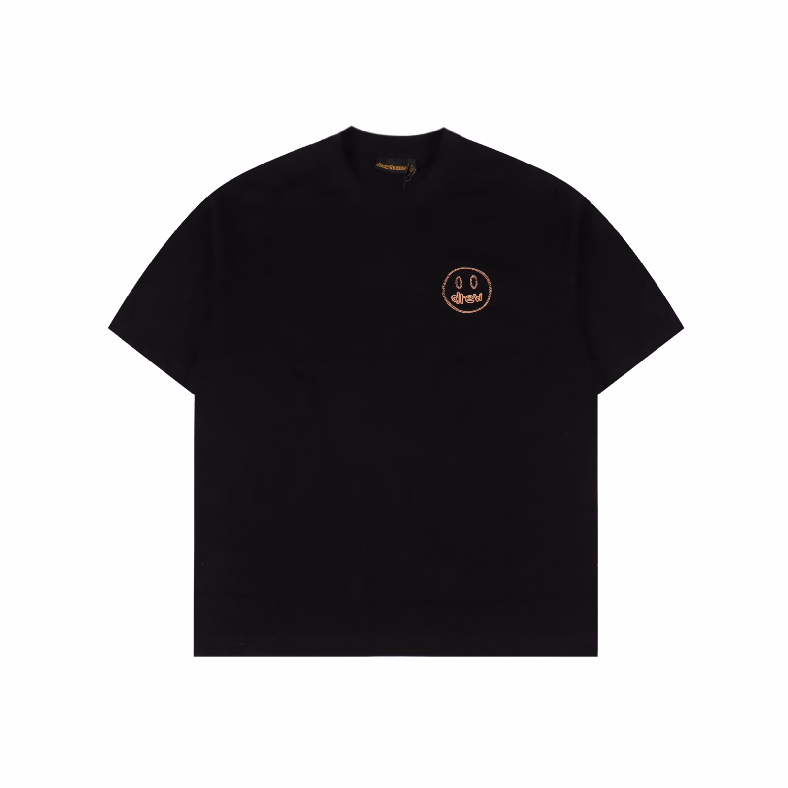 Loose short-sleeved T-shirts for both men and women with the smiley face embroidered letter Logo of Drew HouseThe embroidery technique of smiling face letters on the chestThe fabric is made of 32-count high-weight 280-gram double-yarn combed cotton fabric