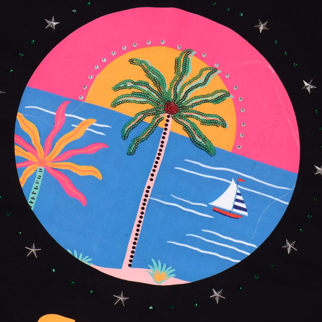 GOODBRAND SS25 short-sleeved T-shirt with coconut tree hot diamond print LOGO350-gram fabric for both men and women