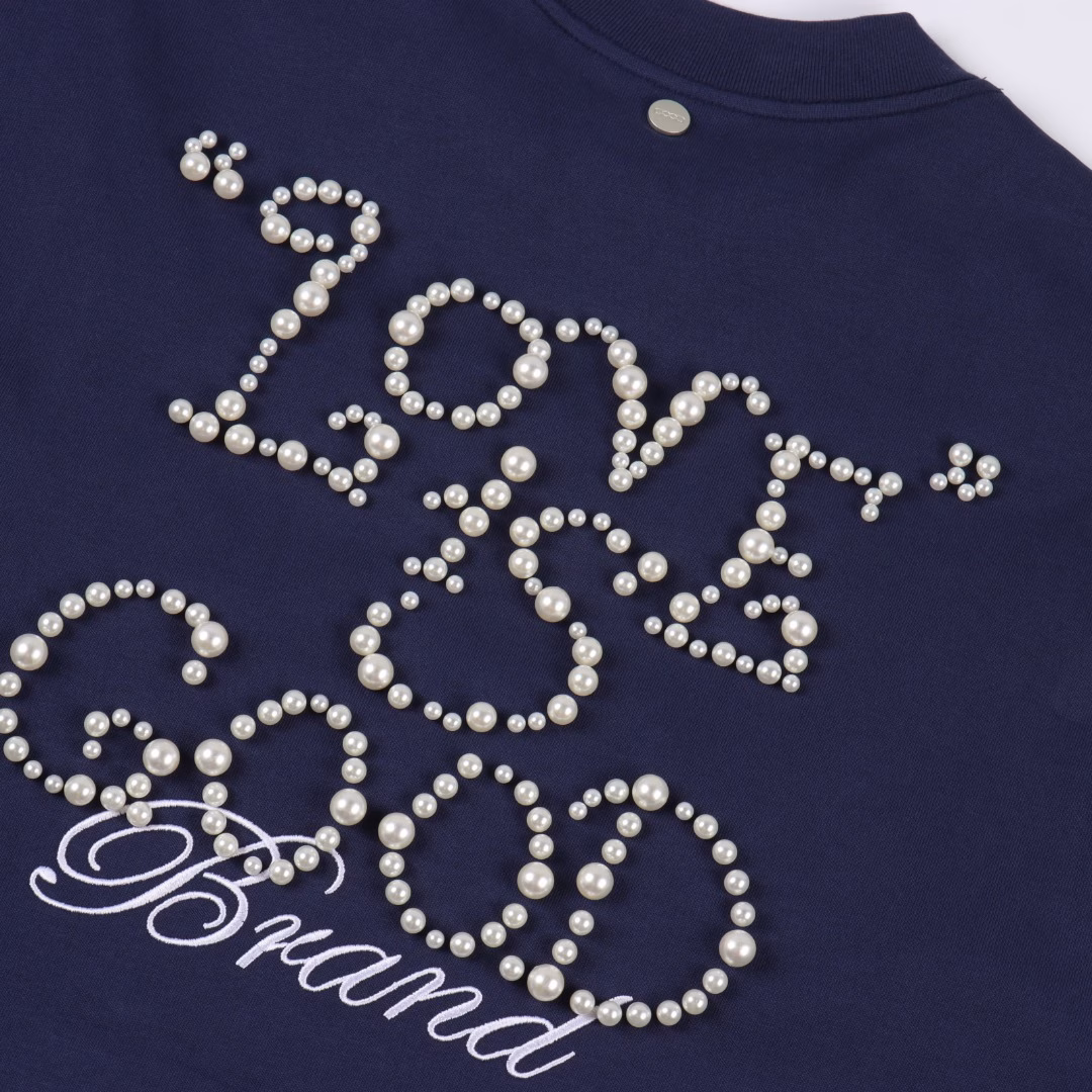 GOODBRAND pearl slogan letter round-neck short-sleeved T-shirt350-gram fabric for both men and women