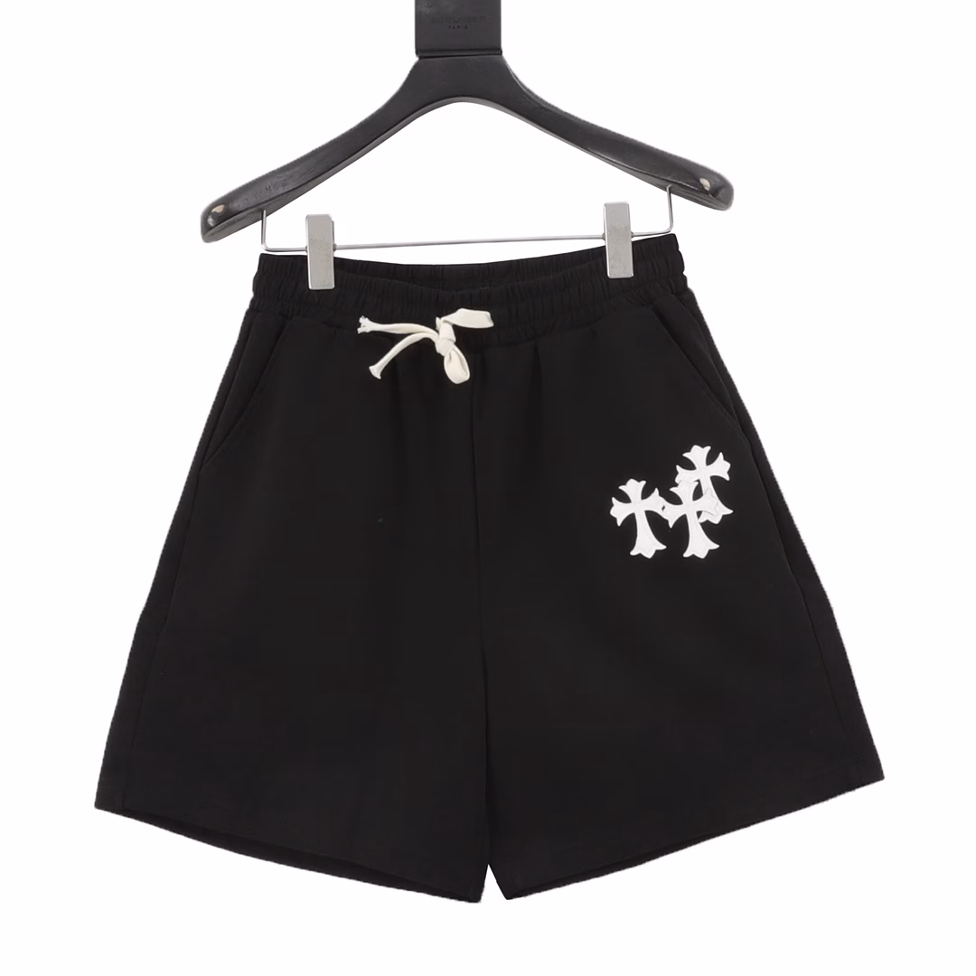 Chrome Hearts embroidered white label cross shortsHand-cranking CUSTOM leather label ➕ Sanskrit embroidery pocket zipper designThe design of the elastic waist and drawstring waistband ensures a comfortable fit. The custom-made fabric has a loose fit