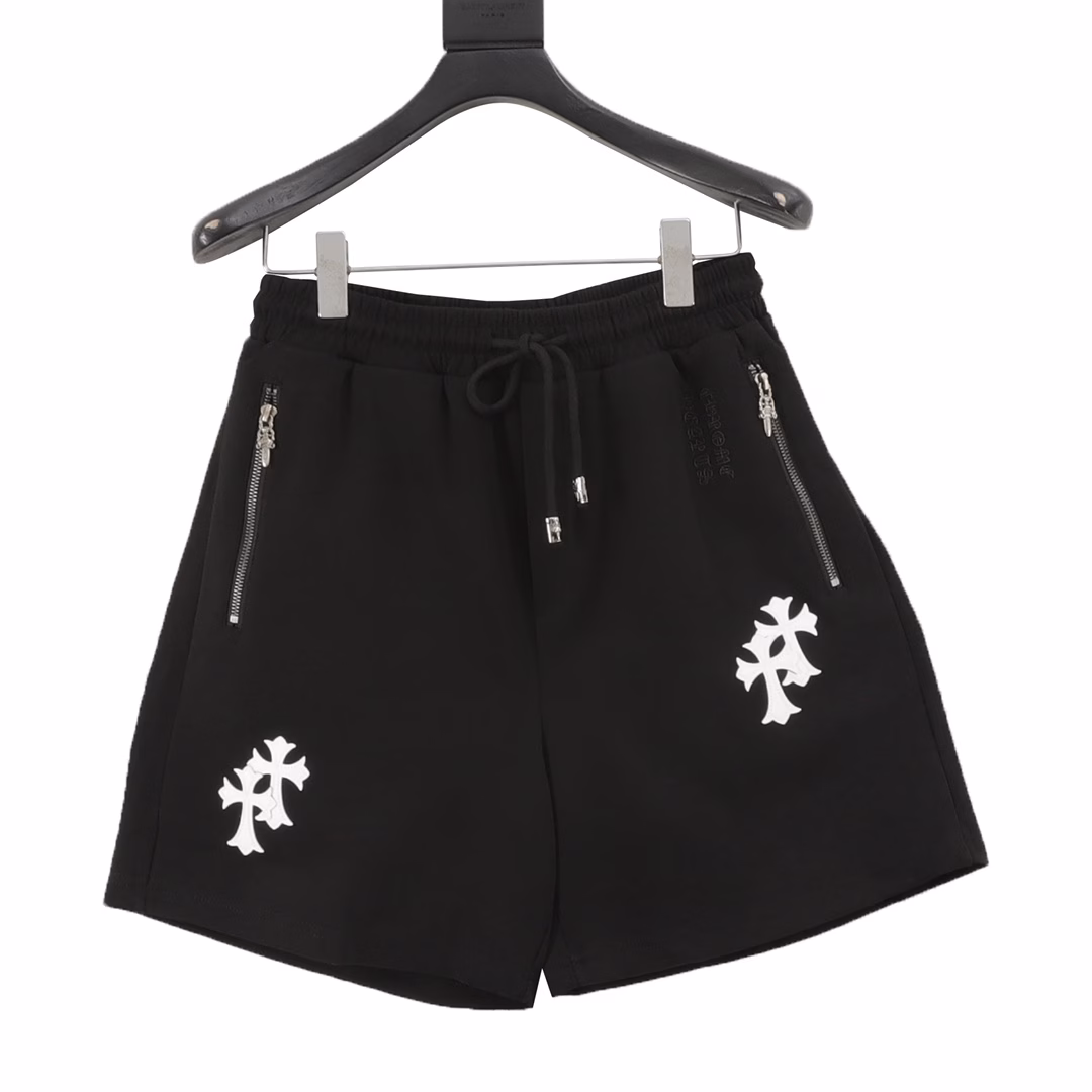 Chrome Hearts embroidered white label Sanskrit shortsHand-cranking CUSTOM leather label ➕ Sanskrit embroidery pocket zipper designThe design of the elastic waist and drawstring waistband ensures a comfortable fit. The custom-made fabric has a loose fit