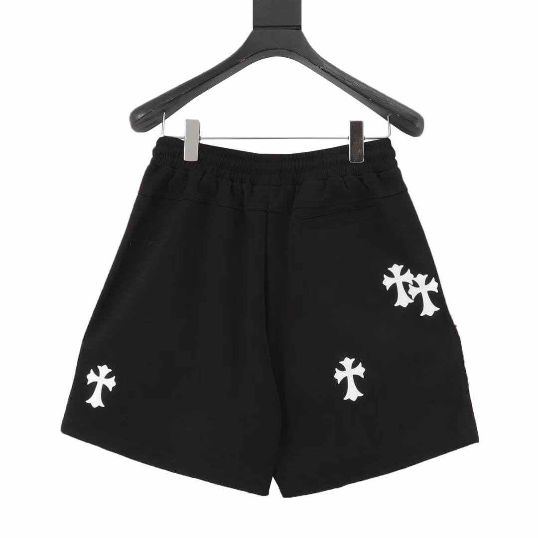 Chrome Hearts embroidered white label Sanskrit shortsHand-cranking CUSTOM leather label ➕ Sanskrit embroidery pocket zipper designThe design of the elastic waist and drawstring waistband ensures a comfortable fit. The custom-made fabric has a loose fit