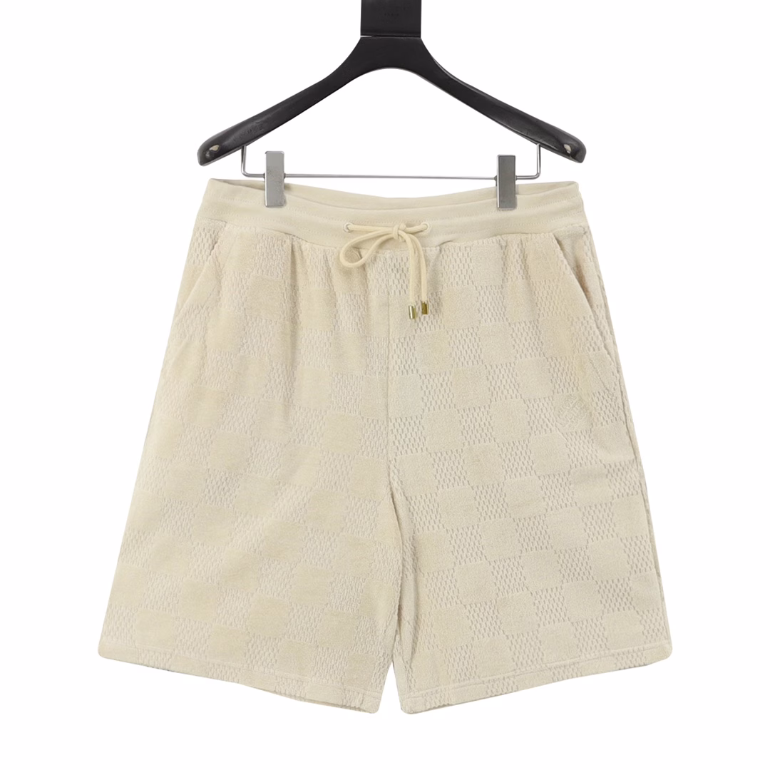 LOUIS VUITTON LV checkered drawstring looped fabric shortsGenuine purchase, custom-made LV checkered all-cotton towel jacquard fabric, imported embroidery, custom-made fabric, positioning cutting bed, custom-made accessories, loose fit