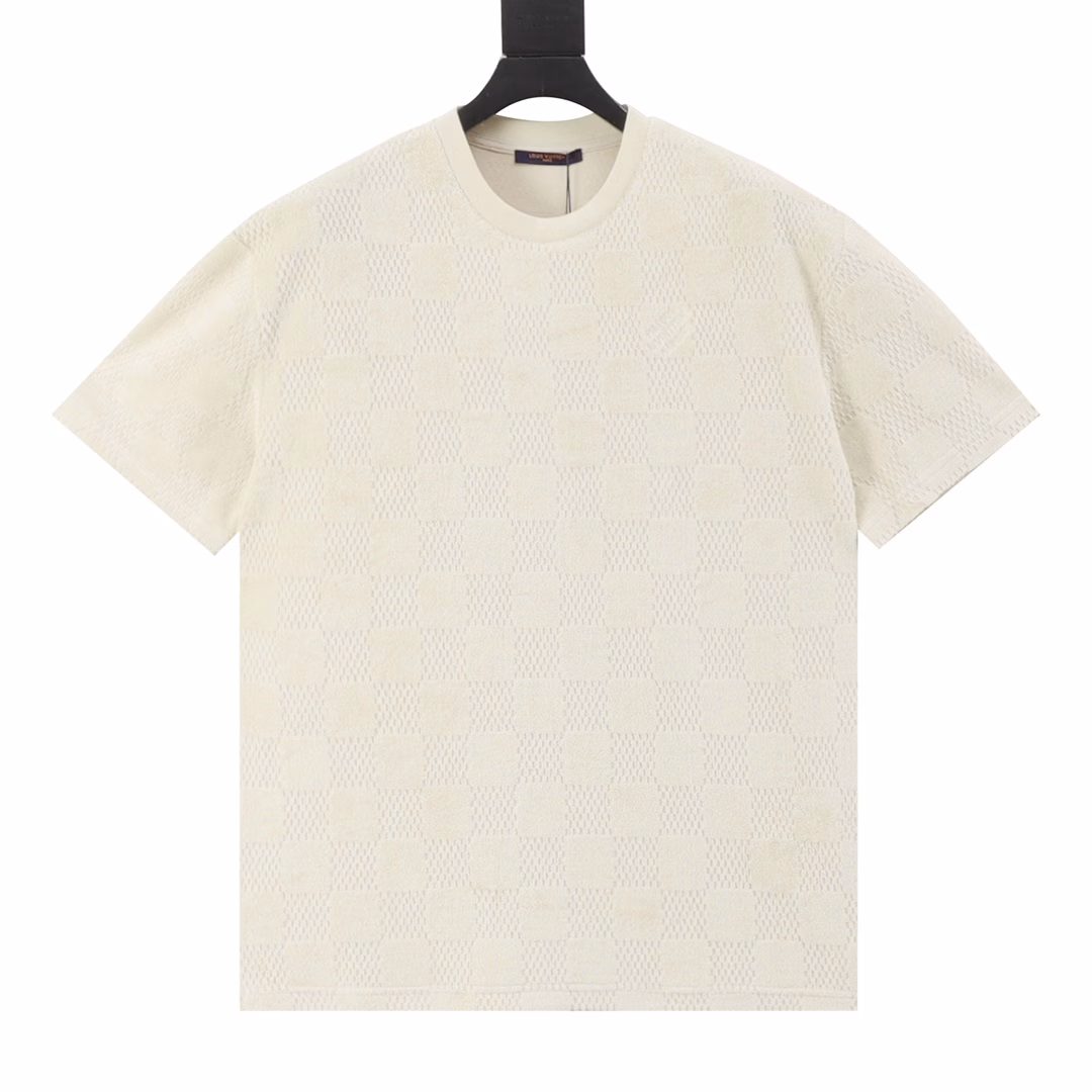 LOUIS VUITTON LV checkered drawstring looped fabric short-sleeved T-shirtGenuine purchase, custom-made LV checkered all-cotton towel jacquard fabric, imported embroidery, custom-made fabric, positioning cutting bed, custom-made accessories, loose fit