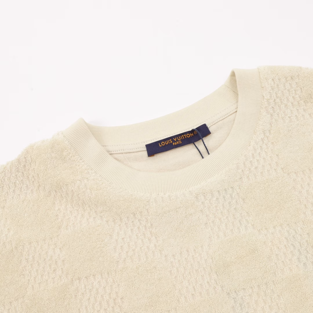 LOUIS VUITTON LV checkered drawstring looped fabric short-sleeved T-shirtGenuine purchase, custom-made LV checkered all-cotton towel jacquard fabric, imported embroidery, custom-made fabric, positioning cutting bed, custom-made accessories, loose fit