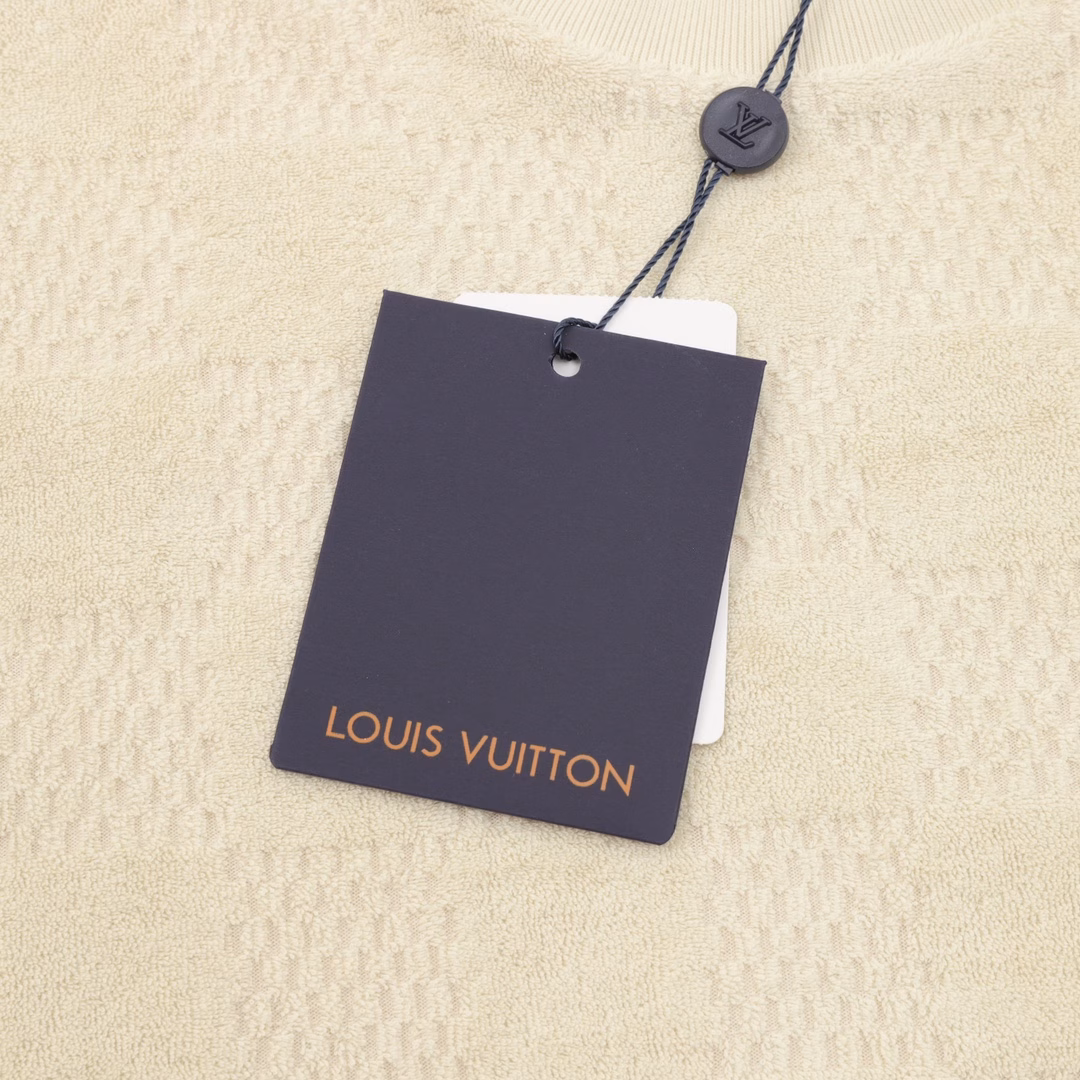 LOUIS VUITTON LV checkered drawstring looped fabric short-sleeved T-shirtGenuine purchase, custom-made LV checkered all-cotton towel jacquard fabric, imported embroidery, custom-made fabric, positioning cutting bed, custom-made accessories, loose fit
