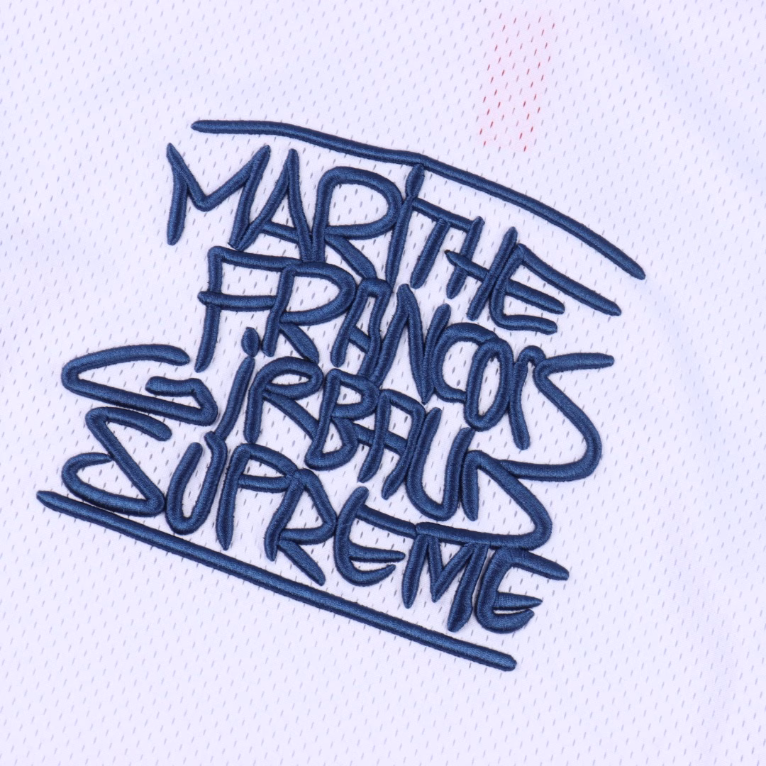 Supreme Marithe Francois Girbaud collaboration style with embroidered logo on the chest loose mesh American ice hockey jersey250g mesh fabric custom accessories are completeColor: Black, white, loose fit