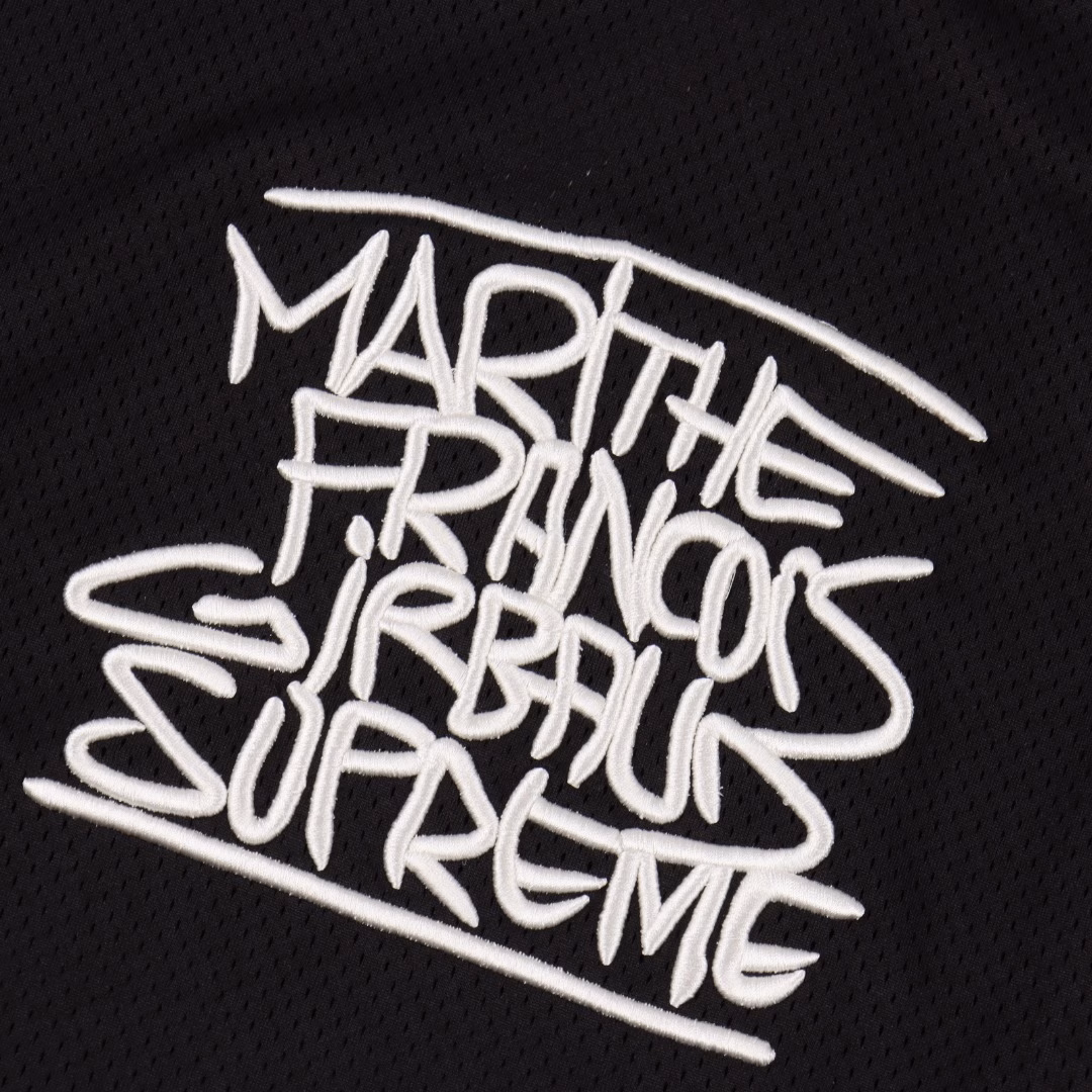 Supreme Marithe Francois Girbaud collaboration style with embroidered logo on the chest loose mesh American ice hockey jersey250g mesh fabric custom accessories are completeColor: Black, white, loose fit