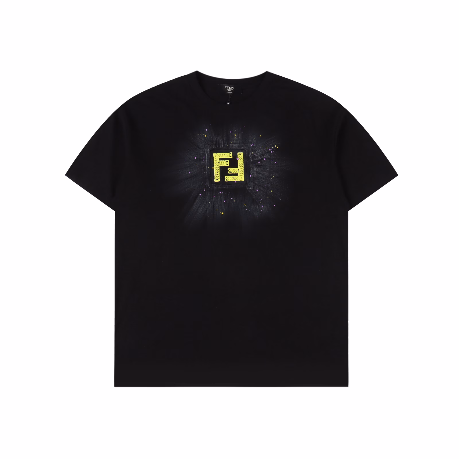 Fendi FD embroidered double F hand-painted inkjet short-sleeved T-shirtCustomized fabrics, printed accessories and details are all one-to-one replicas. 280g cotton fabric, 32-count fine double cotton yarn plain weave, dust-free wool art processing, Terra-sewn machine-edge double chain-stitched pure cotton custom fabric. Top-level purchase version. Sell as you wish without fear of product pressure.