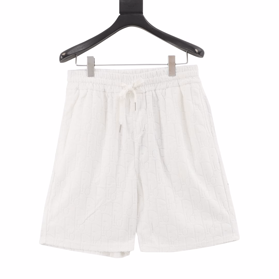 Dior 25ss dark pattern CD full print logo jacquard towel shorts25 new knitted shorts, custom fabrics use wafer cloth weaving, jacquard knitting technology,The version is tight and three-dimensional, the custom trouser rope hardware has a strong texture, smooth, comfortable and breathable upper body,The three-dimensional sense of the bumpy shape, fashionable and casual wear, full of old flowers