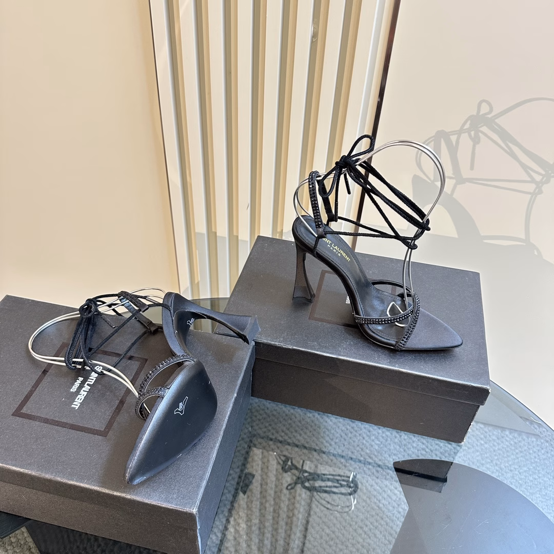 YSL Saint Laurent 🖤 — SS2024 new strappy high-heeled sandals2024 new spring and summer series high-heeled sandals! How can you miss a pair of fairy shoes in the light summer with pointed high heelsPaired with various small skirts, it is not picky about foot shape at allThe transparent sparkling diamonds show fantasy colors under the lightIt is really too beautiful, and the whiteness on the feet is so dazzling! The delicate crystal chain lights up the slender lines of the ankles and releases infinite ♾ elegant charm. Explore more selected high heels!