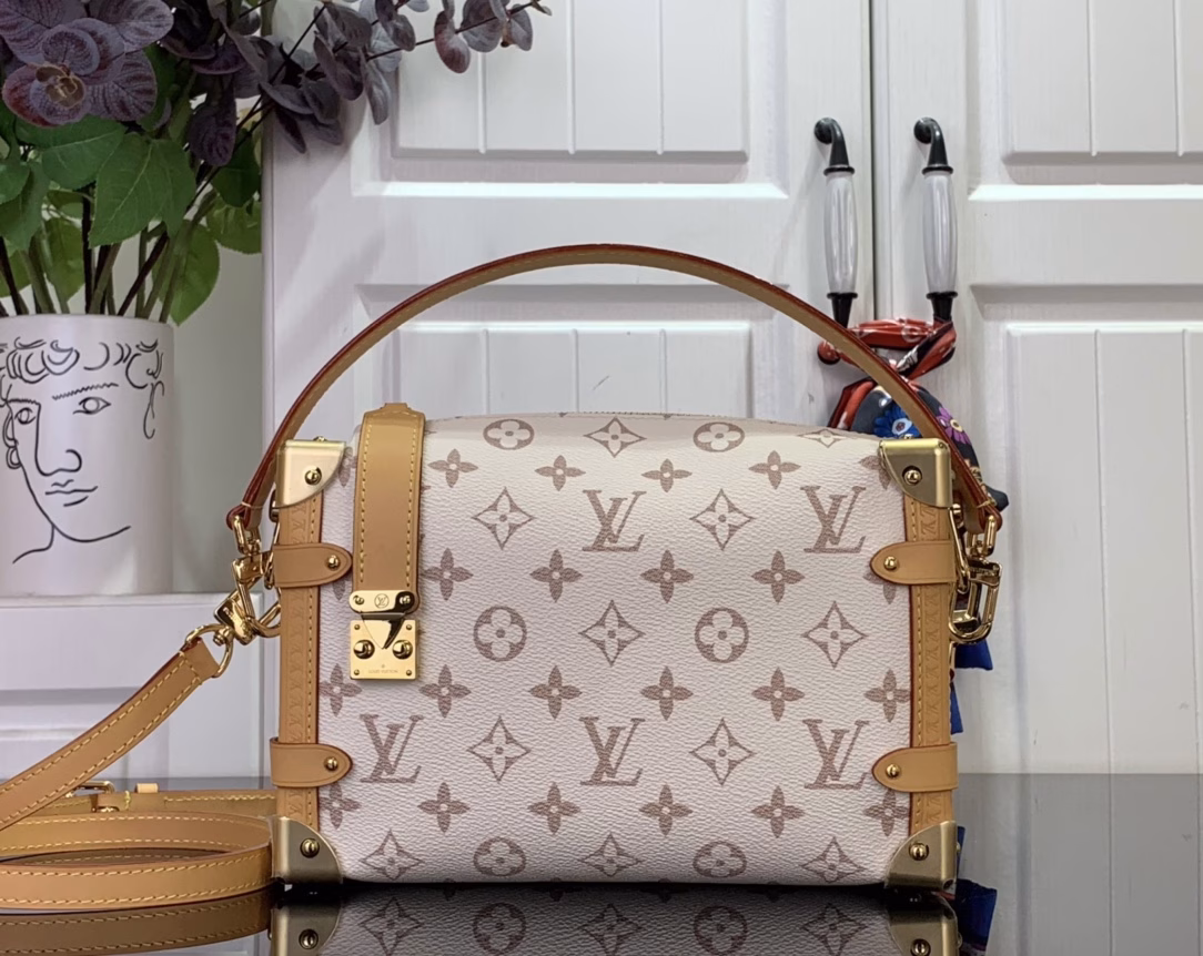 This Side Trunk Medium Bag is made from the brand's classic Monogram canvas, dyed in soft dune tones, and trimmed with cowhide leather for a visual contrast. The dazzling S-lock buckle and metal corners add a sophisticated touch