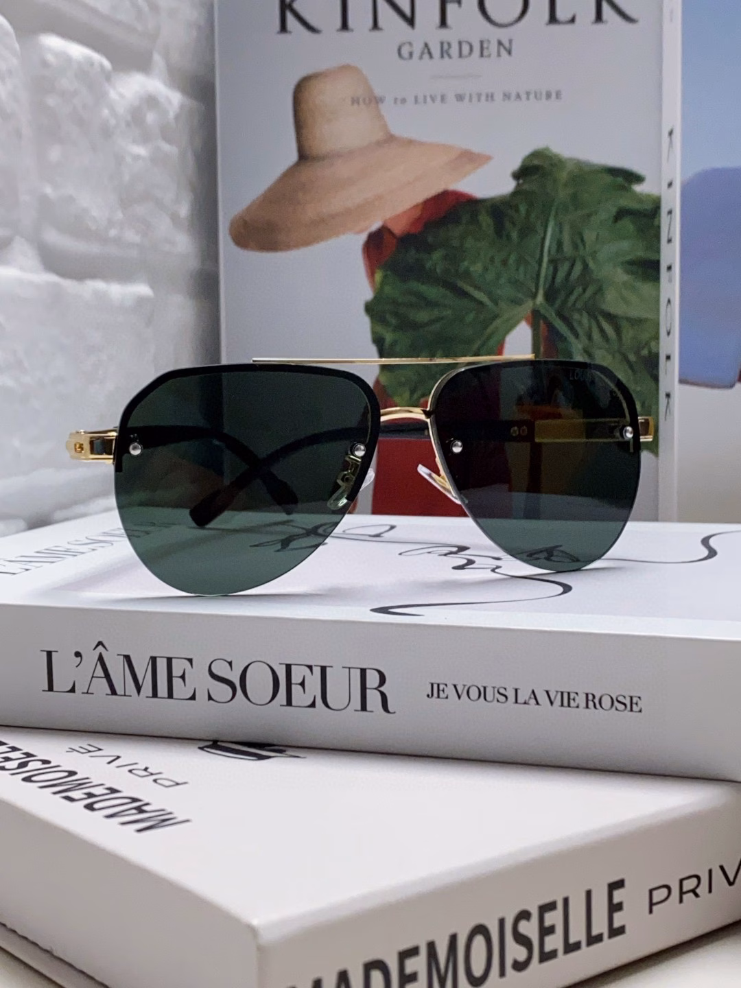 Louis Vuitton 2024 Metal Oval Half-Frame Sunglasses Unisex Sunglasses Aviator Style Anti-UV